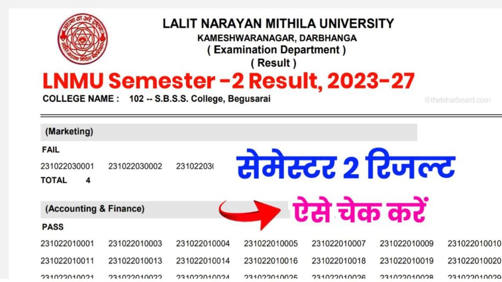 LNMU Semester 2 Result 2023-27