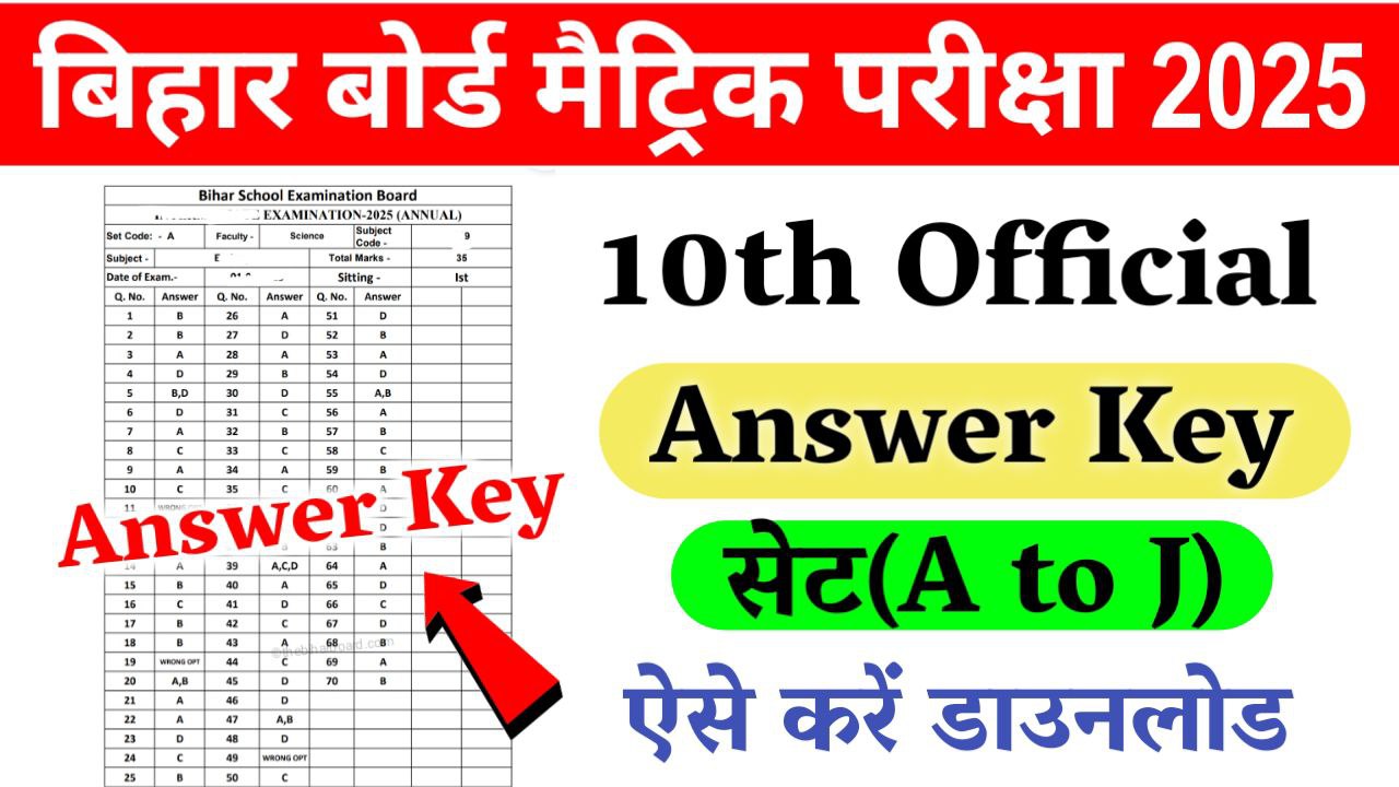 Bihar Board 10th Exam Official Answer Key 2025